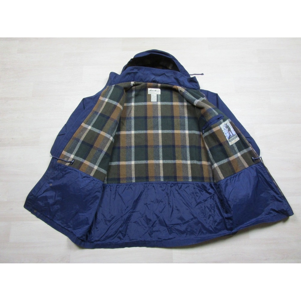 VINTAGE Eddie Bauer Wool Lined Mountain Parka Jacket Mens XL Tall Blue Hooded - Picture 10 of 15